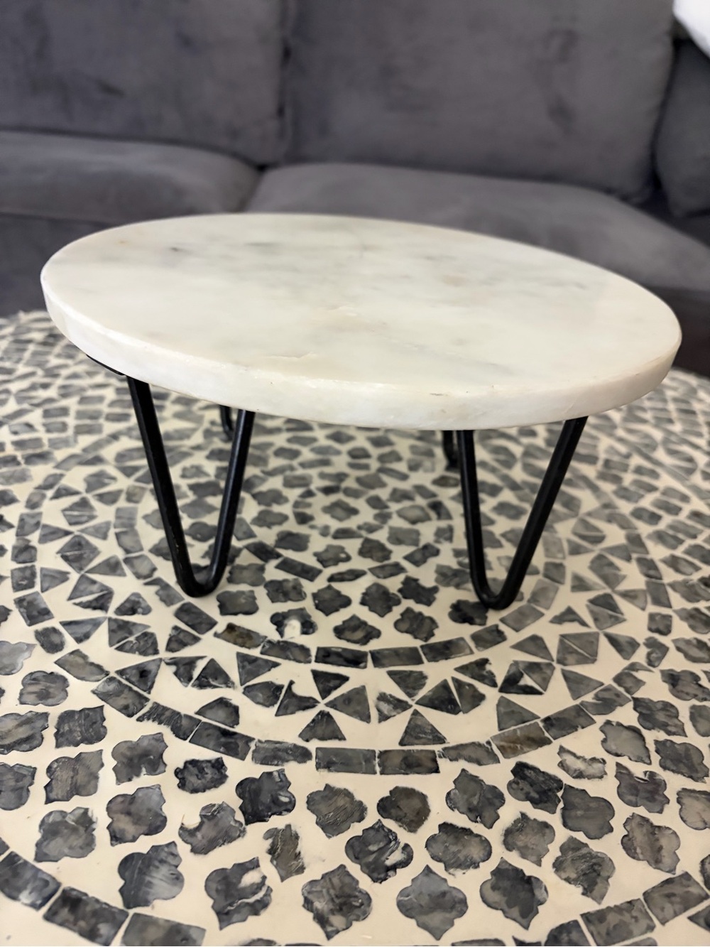 White Marble Accent Stand with Black Hairpin Legs